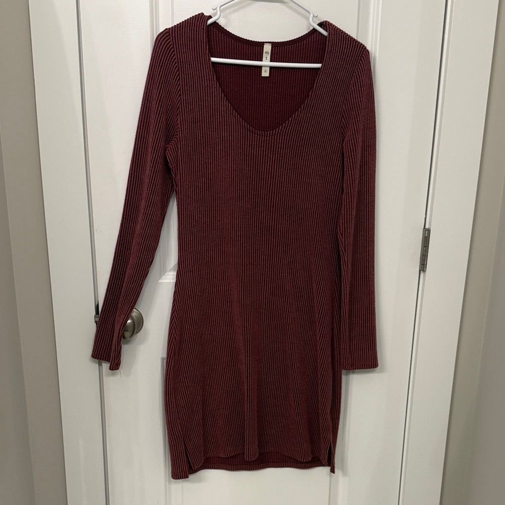 MTS Burgundy Ribbed Midi Dress
